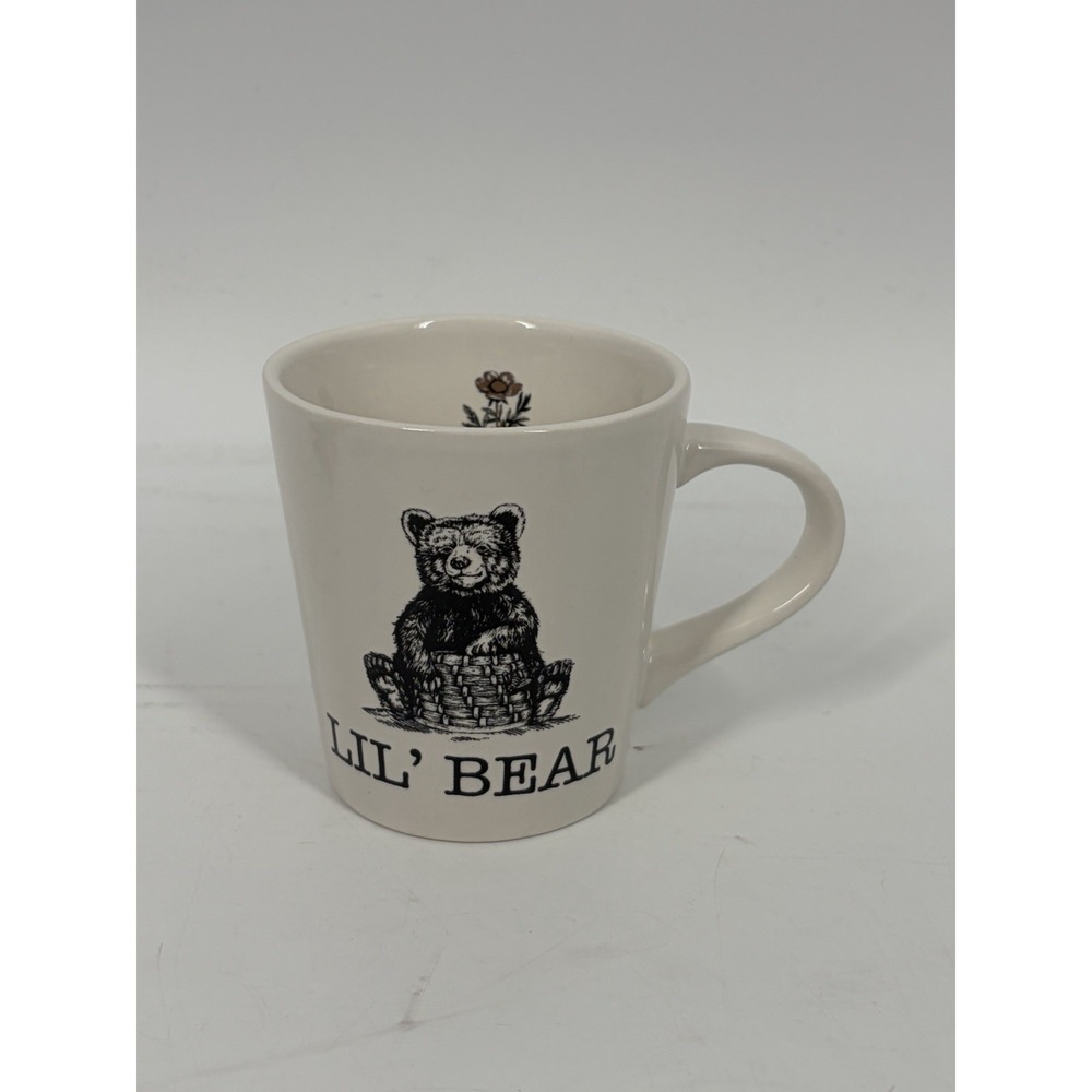 Williams Sonoma Lil Bear Childrens Mug Cup White Black Teddy Bear Flower 2021